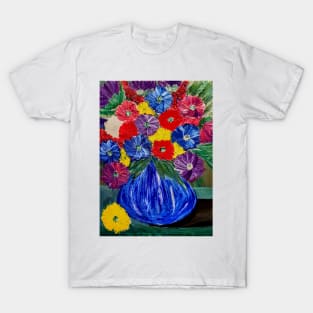 Abstract flowers in tall glass vase T-Shirt